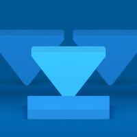 Blue squared 3d podium pedestal with triangle wall background realistic illustration vector