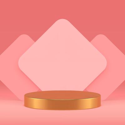 Pink golden 3d podium pedestal mock up for cosmetic product show realistic illustration