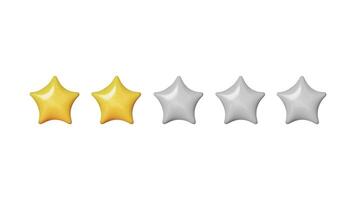 3D Five stars, glossy yellow and gray colors. Customer rating feedback concept. Realistic design elements in plastic cartoon style isolated on white background. illustration vector