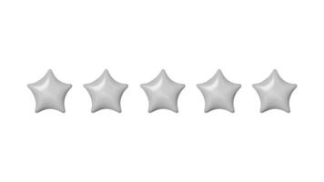 3D Five stars, glossy gray colors. Customer rating feedback concept. Realistic design elements in plastic cartoon style isolated on white background. illustration vector