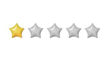 3D Five stars, glossy yellow and gray colors. Customer rating feedback concept. Realistic design elements in plastic cartoon style isolated on white background. illustration vector