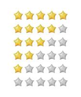 3D Five stars, glossy yellow and gray colors. Customer rating feedback concept. Realistic design elements in plastic cartoon style isolated on white background. illustration vector
