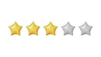 3D Five stars, glossy yellow and gray colors. Customer rating feedback concept. Realistic design elements in plastic cartoon style isolated on white background. illustration vector