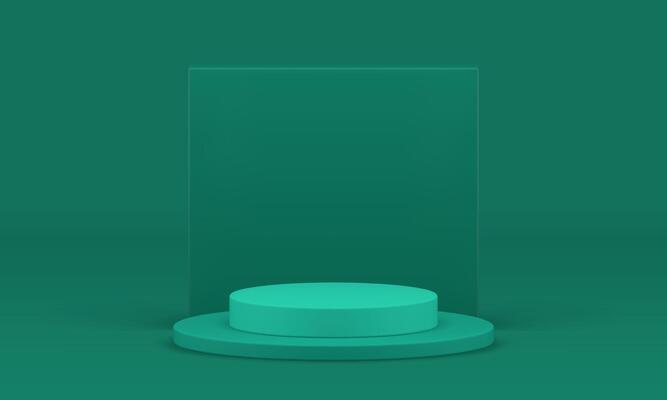 Green 3d podium pedestal display mock up for cosmetic product show realistic illustration