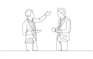 Continuous one line drawing of two businessmen arguing about work, business conflict concept, single line art. vector