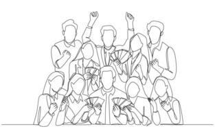 Continuous one line drawing of cheerful employees receiving bonuses from company, excellent business team with reward from company concept, single line art. vector