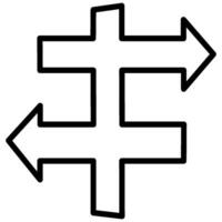 Decorative illustrated outlined signpost right and left arrow direction graphic element. vector