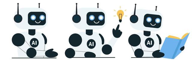 Set of cute AI robot illustrations vector