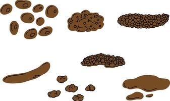 Poop excrement for medical check up. Bristol scale - constipation, normal and diarrhea. Hard, soft, watery type of poo. illustration vector