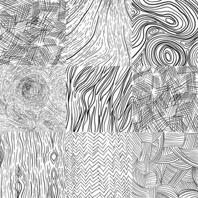 Hand-drawn line textures. Scribbles, horizontal and wavy strokes. Different types of hatching