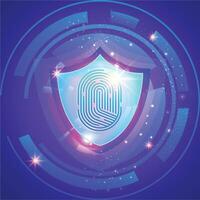 Safe fingerprint Security shield with Digital Elements Gradient Background vector