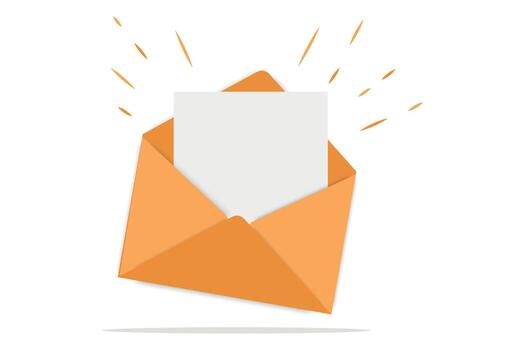 Mail envelope with a blank sheet of paper on white background. vector