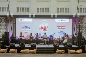 soft launching event for the old city of Surabaya in front of the Internatio building with live keroncong music performances photo