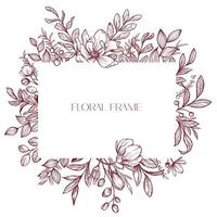 Invitation design with hand drawn ink flowers. Greeting card, business card and wedding design template with copy space and text - Floral Frame vector