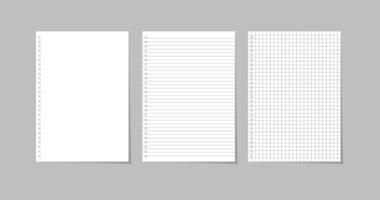 blank sheets of square and lined paper on a gray background with shadows vector