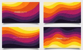 set of abstract modern colorfull retro wave papercut style background vector