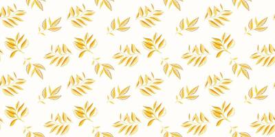 Tiny abstract shape branches leaves scattered randomly on a pattern. Yellow tropical botanical seamless print. Simple creative floral leaf patterned. hand drawing sketch. Design vector