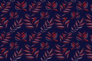 Unique abstract tropical botanical pattern on a dark background. Creative simple shape branches leaves seamless print. hand drawing sketch. Design for fashion, fabric and textiles, cover vector