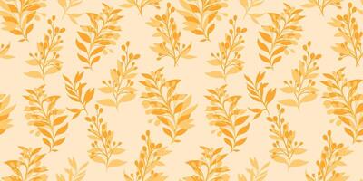 Monotone yellow pattern with abstract shape branches leaves on a light background. hand drawing sketch. Simple creative floral stems seamless print. Design for fashion, fabric, textiles vector