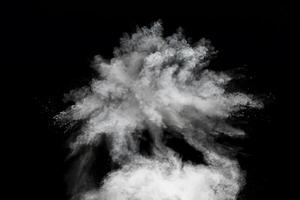 White Powder Explosion, High-Speed Capture of Dust Particles on Dark Background photo