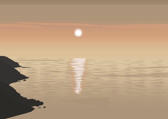 sunset or sunrise reflection view on the beach illustration