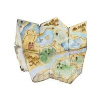 Unfolded paper map for navigation and orientation, region view. Watercolor hand drawn illustration of isolated object. Design for tourism, travel, brochure, wedding, guide, print, card, tattoo. vector