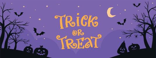 halloween scene horizontal banner decorated with decorative elements and lettering quote for posters, prints, templates, socila media, cards, invitations, etc. EPS 10 vector