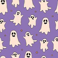 Halloween seamless pattern with ghosts on putple background. Good for wallpaper, textile prints, digital backgrounds, scrapbooking, etc. EPS 10 vector