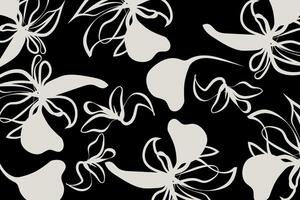 Modern black and whit Floral pattern textile. Hand drawn simple abstract flowers black and white tone. Trendy collage pattern vector