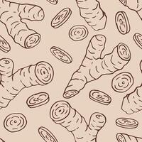Seamless pattern with ginger. Hand drawn illustration in outline style. vector