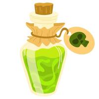 Magic poison potion. Alchemist bottle with elixir, poison, antidote. illustration magical laboratory ingredients in bottle for poisoning vector