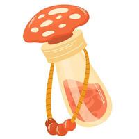 Magic potion. Poisonous mushroom fly agaric. Alchemist bottle with elixir, poison, antidote. fantasy and fairy tales object for design Halloween vector