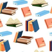 Paper books pattern. Seamless background with literature repeating print. Printable texture for wrapping, wallpaper. Endless backdrop design for bookstore. Colored flat illustration vector