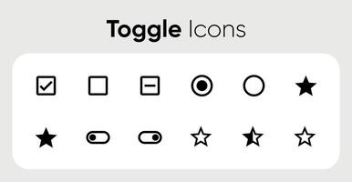 Switch toggle icon set. Outline toggle icon. Turn on and turn off slider. Switch on and off toggle. Power button in line and flat style. Material design switch buttons set vector