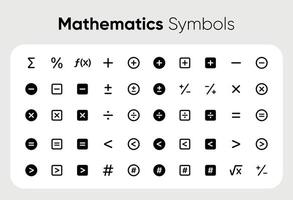 Math symbols, icon set. mathematical calculations. Collection of icons with plus, minus, root, greater than less than vector