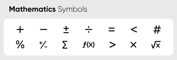 Math symbols, icon set. mathematical calculations. Collection of icons with plus, minus, root, greater than less than vector