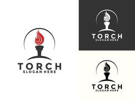 Torch logo design illustration, Torch with burning fire in flat design vector