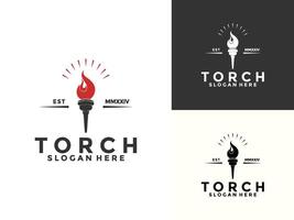 Torch logo design illustration, Torch with burning fire in flat design vector