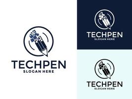 Digital Tech Pen Logo . Pen Tech with Pixel Digital logo design template. vector