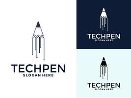 Tech Pen Logo . Pen Tech with tech network logo design template. vector