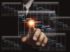 data for business analytics KPI performance indicators. Integration with data management through a digital virtual window photo