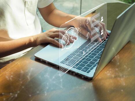 Businessman chatting with smart AI using OpenAI-developed artificial intelligence chat, a helper to solve problems. future technology photo