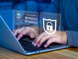 Cyber security concept. secure internet access business people who use user privacy protection Verify encryption with username, password. photo