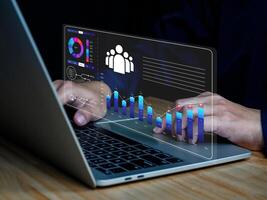 data for business analytics KPI performance indicators. Integration with data management through a digital virtual window photo