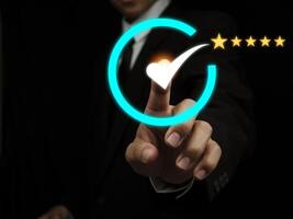 ISO certification and standards concept Improving equal standards Quality assurance at five stars photo