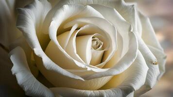 a close up of a white rose with a blurred background photo
