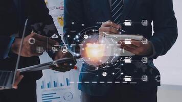 Document management concept. Virtual screen icons Document Management System DMS Online document database, software for efficient archiving, searching and management of company files and data. video