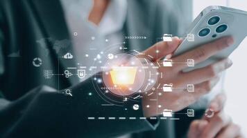 Document management concept. Virtual screen icons Document Management System DMS Online document database, software for efficient archiving, searching and management of company files and data. video
