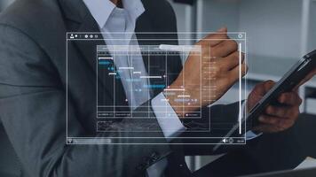 Project manager working with Gantt chart schedule to plan tasks and deliverables. Scheduling activities with a planning software, Corporate strategy for finance, operations, sales, marketing. video