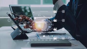 Document management concept. Virtual screen icons Document Management System DMS Online document database, software for efficient archiving, searching and management of company files and data. video